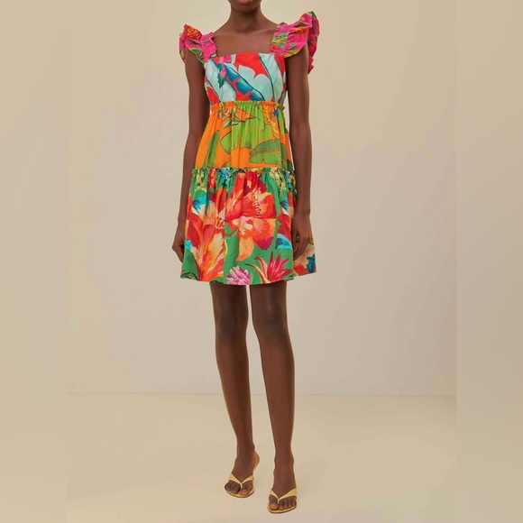 Farm Rio Foliage Mix Cotton Mini Dress, Size XS - Picture 2 of 16